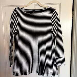 Talbots Black and White Striped Bateau Neck Tunic Top Size L